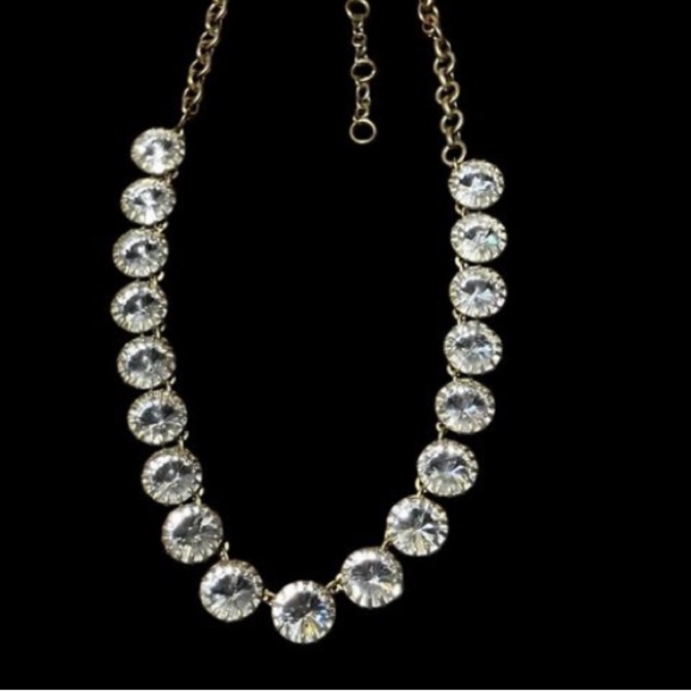J. Crew Gold Tone Statement Necklace With Glass Rhinestones